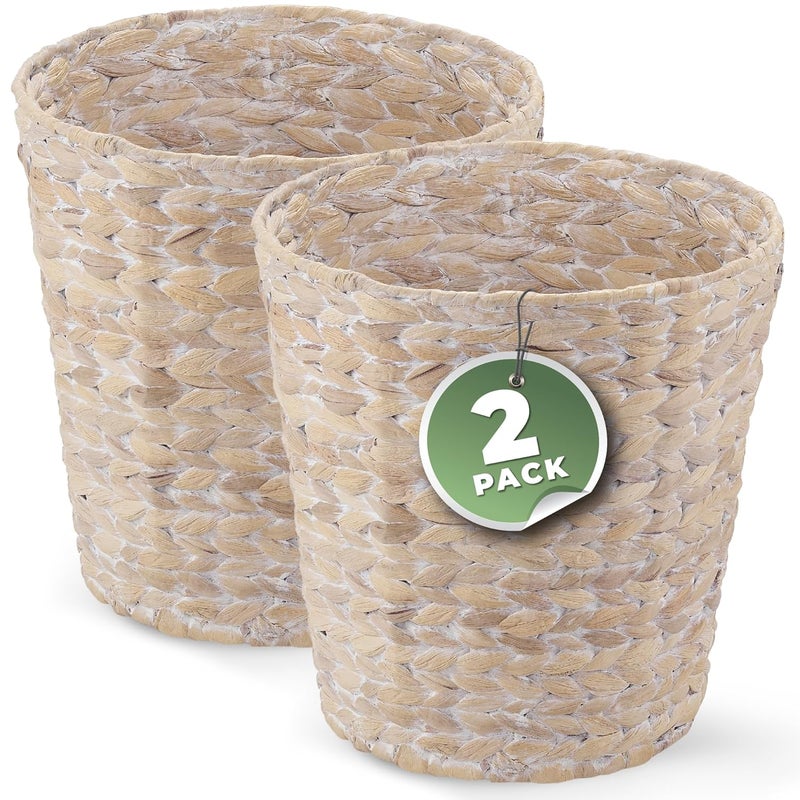 84ECO 2-Pack White Wicker Trash Cans - Image 1